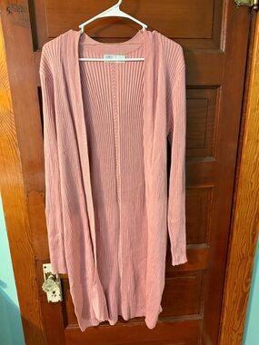 Time and Tru Blush Pink Ribbed Open-Front Long Cardigan